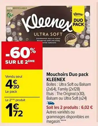 Carrefour Market Mouchoirs duo pack kleenex offre