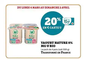 Super U Yaourt nature 0% mg u bio offre