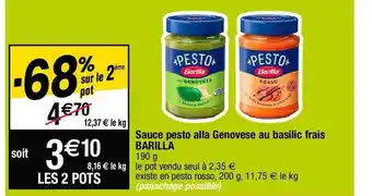 Cora x Carrefour Sauce pesto alla genovese au basilic frais barilla offre