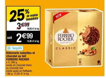 Cora x Carrefour Bâtonnets noisettes et chocolat au lait ferrero rocher offre