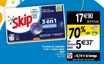 Cora x Carrefour Lessive en capsules 3-en-1 active clean skip offre