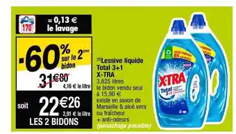 Cora x Carrefour Lessive liquide total 3+1 x-tra offre