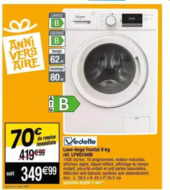 Cora x Carrefour Lave-linge frontal 9 kg vedette offre