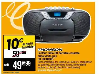 Cora x Carrefour Lecteur radio cd portable cassette métal dark grey thomson offre