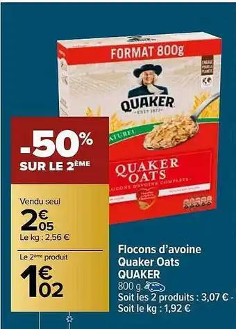 Carrefour Market Flocons d'avoine quaker oats quaker offre
