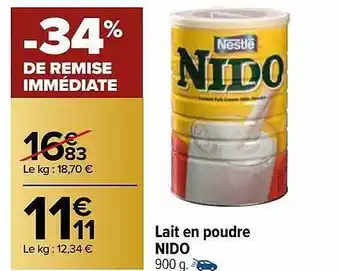 Carrefour Market Lait en poudre nido offre