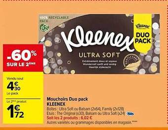 Carrefour Market Mouchoirs duo pack kleenex offre
