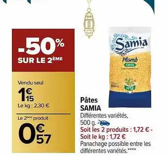 Carrefour Market Pâtes samia offre