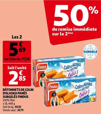 Auchan Bâtonnets De Colin D'Alaska Panés Surgelés Findus offre