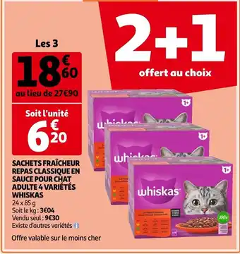 Auchan Sachets Fraîcheur Repas Classique En Sauce Pour Chat Adulte 4 Variétés Whiskas offre
