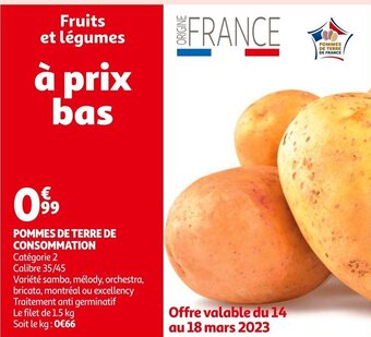 Auchan Pommes De Terre De Consommation offre