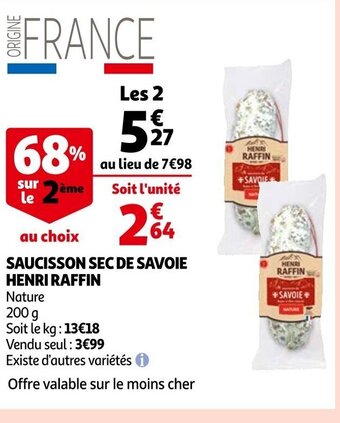 Auchan Saucisson Sec De Savoie Henri Raffin offre