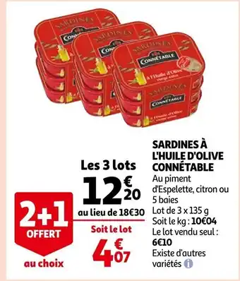 Auchan Sardines À L'Huile D'Olive Connétable offre