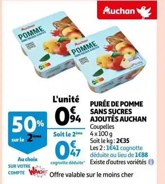 Auchan Purée De Pomme Sans Sucres Ajoutés Auchan offre