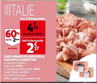 Auchan Chiffonnade de mortadelle auchan le charcutier offre