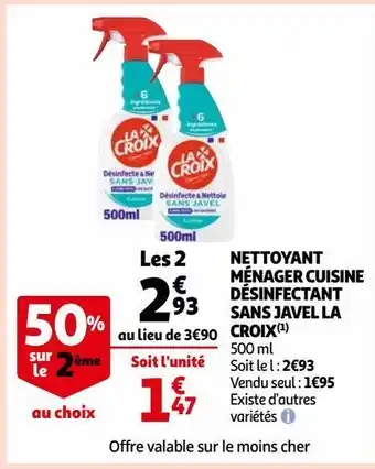 Auchan Nettoyant ménager cuisine désinfectant sans javel la croix offre