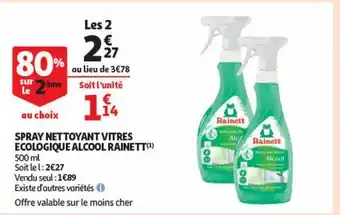 Auchan Supermarché Spray nettoyant vitres ecologique alcool rainett offre