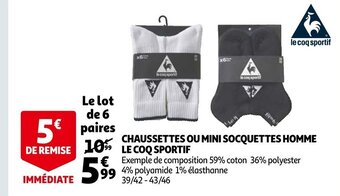 Auchan Chaussettes Ou Mini Socquettes Homme Le Coq Sportif offre