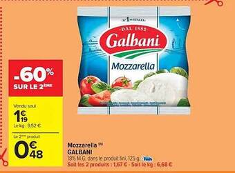Carrefour Market Mozzarella galbani offre