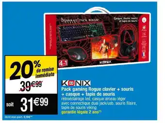 Pack gaming rogue clavier + souris + casque + tapis de souris konix