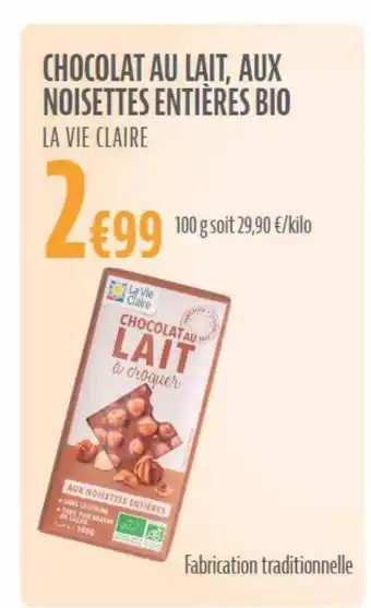 La Vie Claire Chocolat au lait, aux noisettes entières bio la vie claire offre