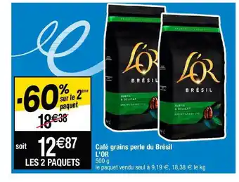 Cora x Carrefour Café grains perle du brésil l'or offre
