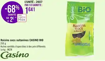 Géant Casino Raisins secs sultanines CASINO BIO offre