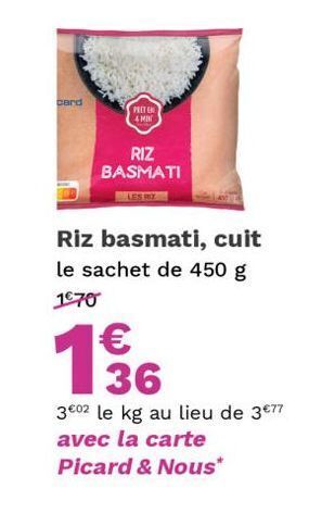 Picard Riz basmati, cuit offre
