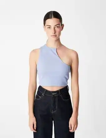 Top bleu clair cÎtelé asymétrique