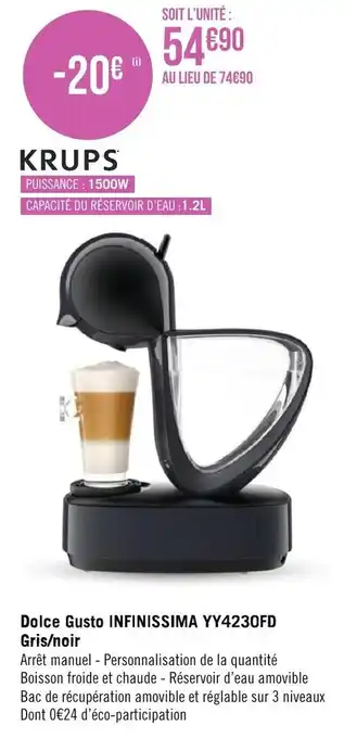 Géant Casino Dolce gusto INFINISSIMA YY423OFD gris/noir offre