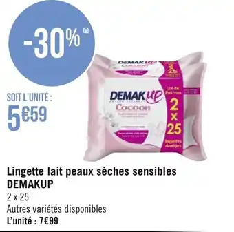 Lingette lait peaux sèches sensibles DEMAKUP
