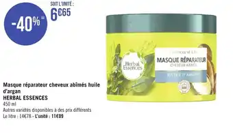 Géant Casino Masque réparateur cheveux abimés huile d'argan HERBAL ESSENCES offre