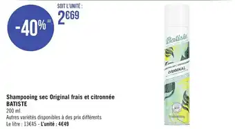 Géant Casino Shampooing sec original frais et citronnée BATISTE offre