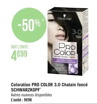 Géant Casino Coloration PRO COLOR 3.0 chatain foncé SCHWARZKOPF offre