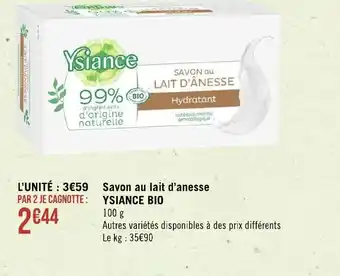 Géant Casino Savon au lait d'anesse ysiance bio offre