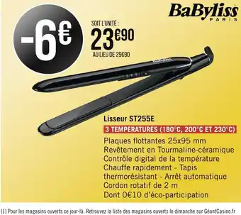 Géant Casino Babyliss lisseur ST255E offre