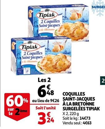 Auchan Coquilles Saint-Jacques à La Bretonne Surgelées Tipiak offre