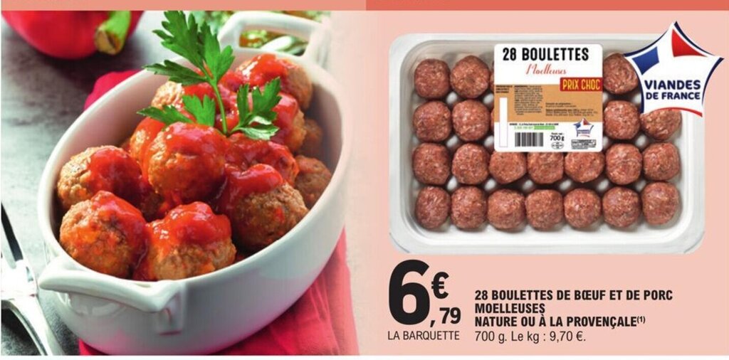 Promo 28 boulettes de boeuf et de porc moelleuses nature ou à La