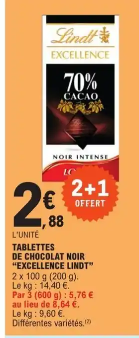 E.Leclerc Tablettes de chocolat noir excellence lindt offre