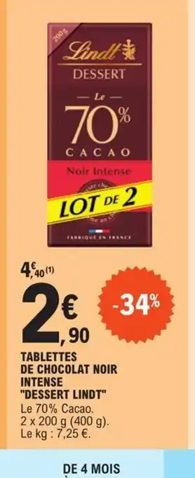 E.Leclerc Tablettes de chocolat noir intense dessert lindt offre