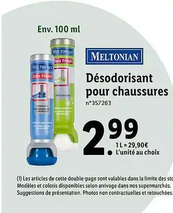 Lidl Désodorisant Pour Chaussures Meltonian offre