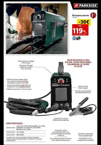 Lidl Découpeur Plasma Parkside offre