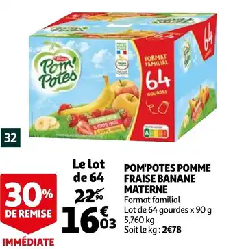 Auchan Pom'potes Pomme Fraise Banane Materne offre