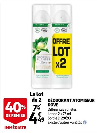 Auchan Déodorant Atomiseur Dove offre