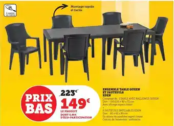 Ensemble table queen et fauteuils eden