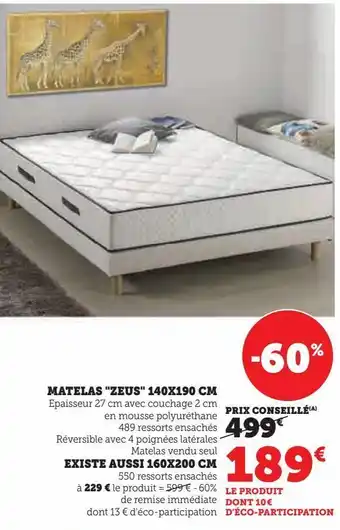 Super U Matelas "zeus" 140x190 cm existe aussi 160x200 cm offre