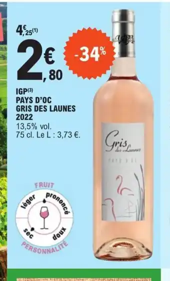 E.Leclerc IGP Pays d'Oc Gris des laune 2022 offre