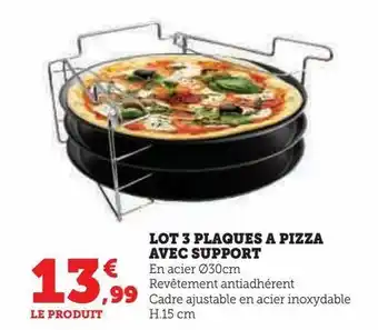Super U Lot 3 plaques à pizza avec support offre