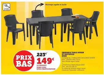 Ensemble table queen et fauteuils eden