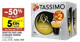 Leader Price Dosettes café long classique tassimo offre
